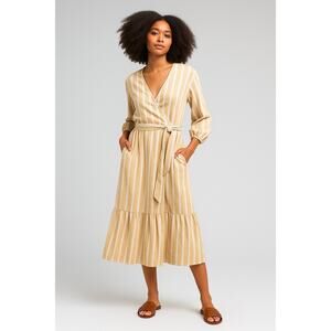 New Pietsie Tropea Belt Midi Dress Striped Yellow Extra Small XS Organic Cotton